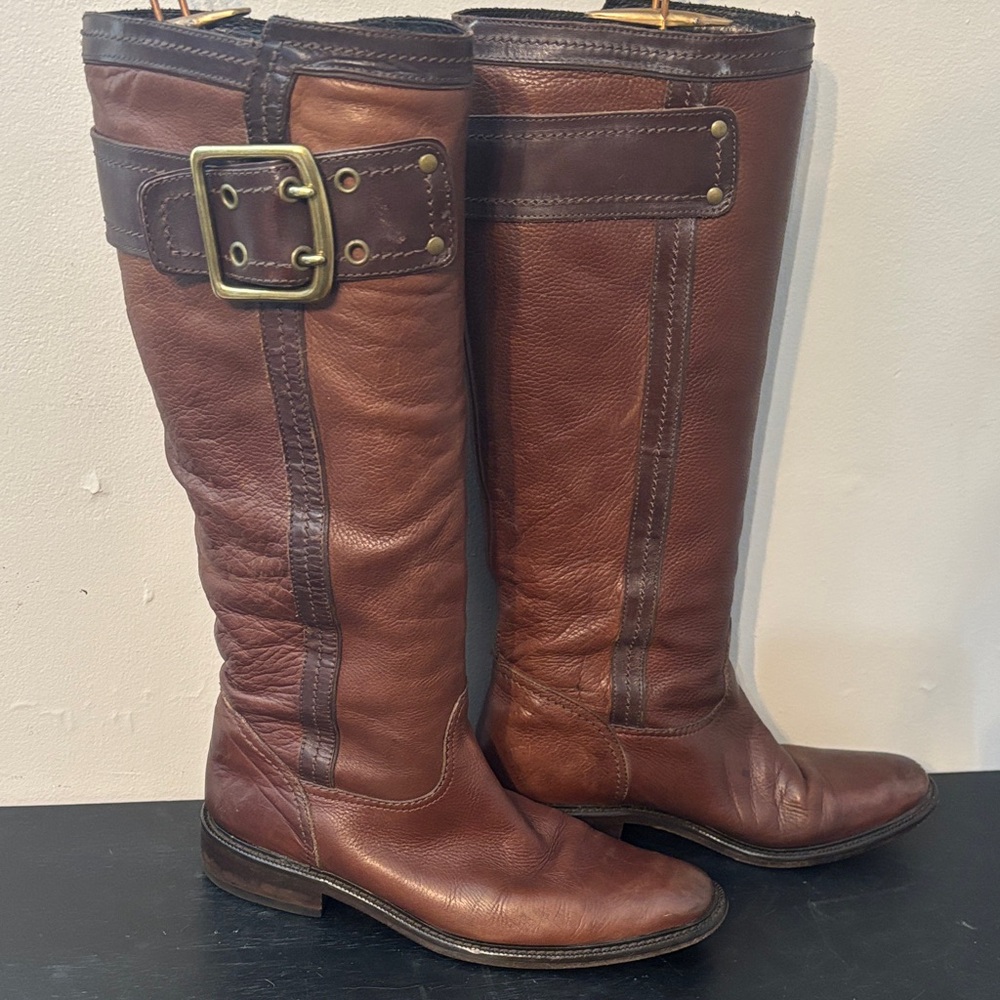 Coach Victoria Brown Leather Knee-High Riding Boots with Buckle